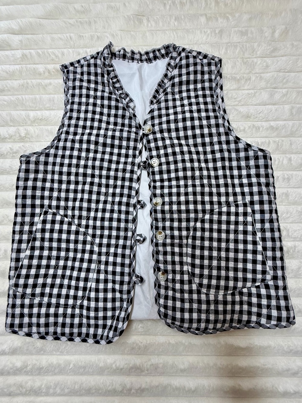 Black & White Gingham Button Front Vest